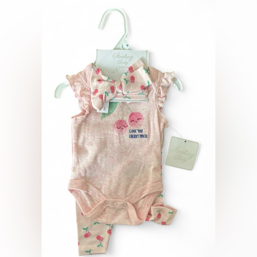 Sterling Baby Pink Cherry Bodysuit and Headband Set